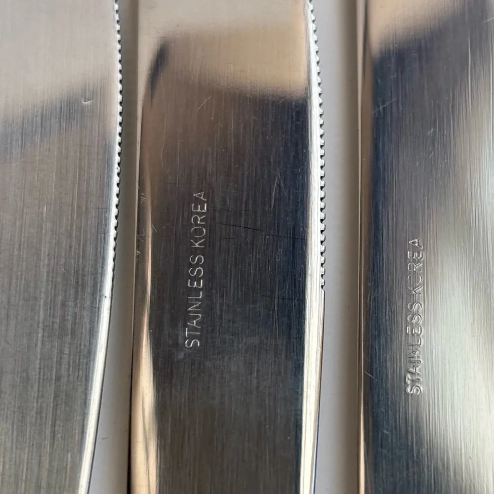 Vintage Korea Bamboo Pattern Stainless Steel Flatware Knives‎ 8 Piece Cutlery